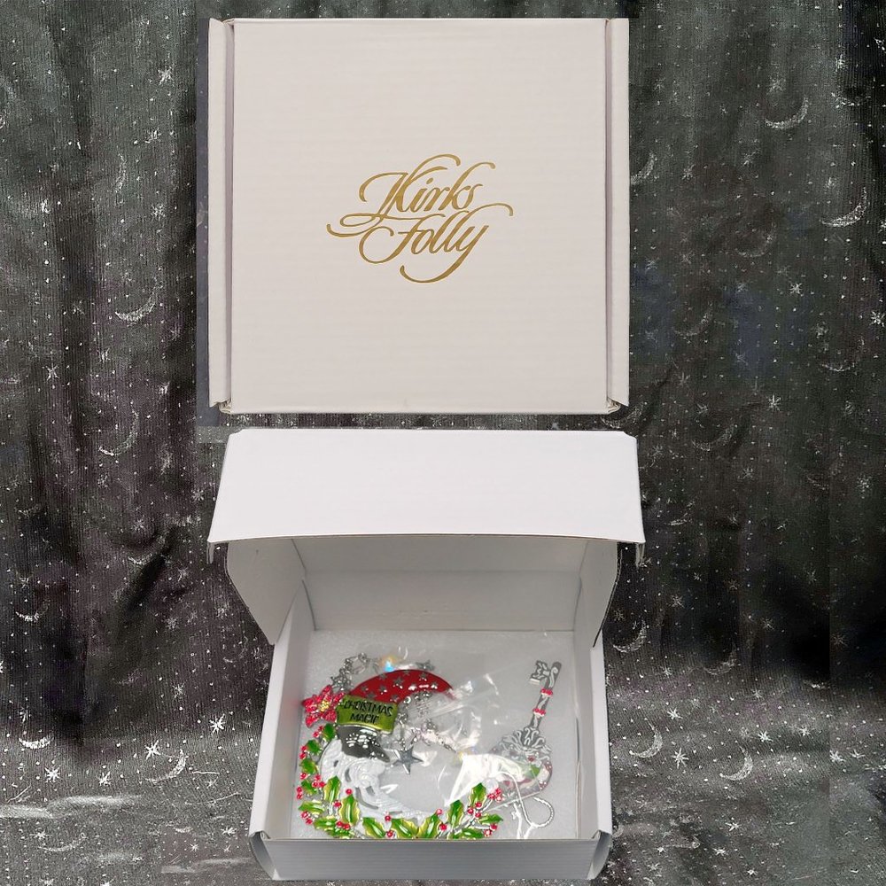 Kirks Folly CHRISTMAS MAGIC SANTA & KEY SHIMMER MOON Ornament Dangler Silvertone - Picture 7 of 13